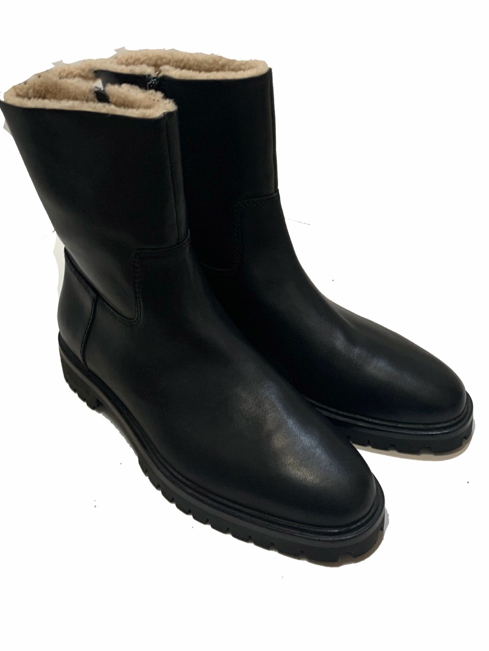 10.5 / Loeffler Randall Black Leather Shearling-Lined Boots